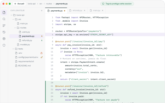 Mode Expert : l'espace de code de Castel pendant une session d'agent IA