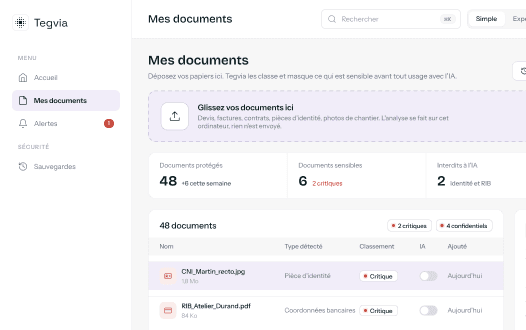 Mode Simple : l'écran Mes documents de Castel